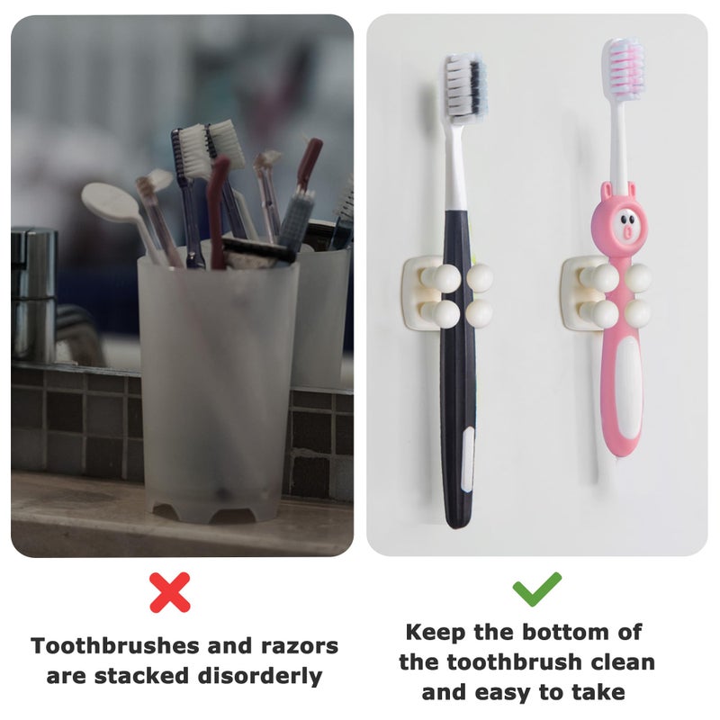XoYoZo Silicone Toothbrush Holder Multi-Function Hook Waterproof self Adhesive Single Toothbrush Hook Plug Holder for Wall for Hanging Bathroom Kitchen Living Room Office (Square-Cream) - Image 3